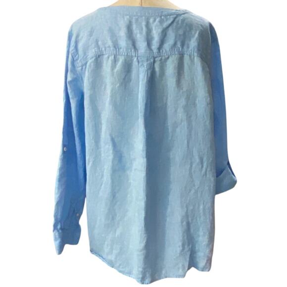 Talbots Light Blue LINEN Camp Blouse Size LARGE PETITE - Picture 5 of 10